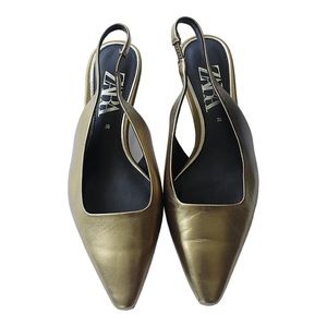 Zara Gold Sling back Leather Shoes Size 35